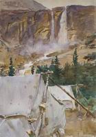 (image for) Handmade oil painting Copy paintings of famous artists John Singer Sargenti's art Camp and Waterfall